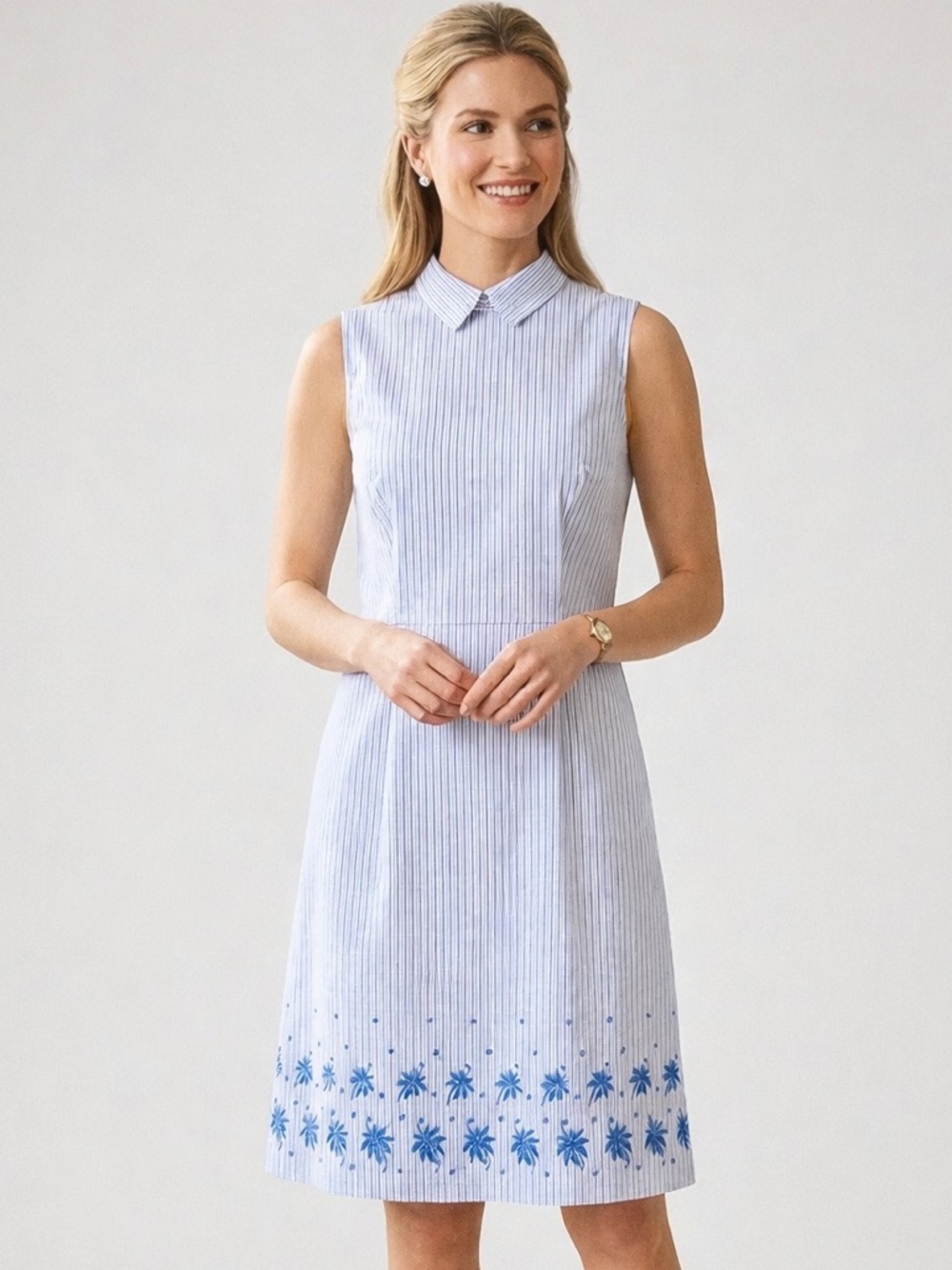 Brooks Brothers Red Fleece Striped Cotton Shirt Dress Size 4 Blue Floral Hem